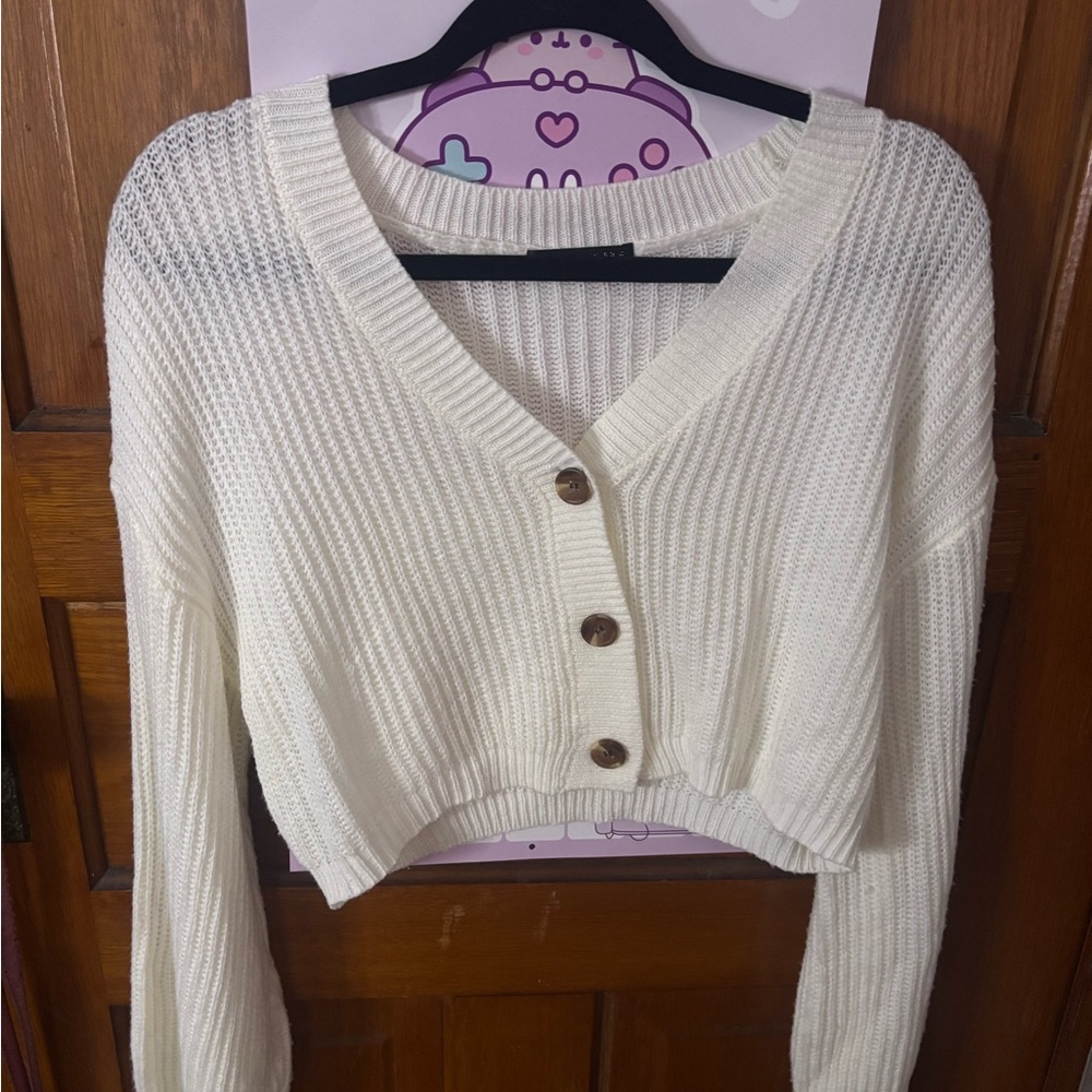 SHEIN Cream Cropped Cardigan